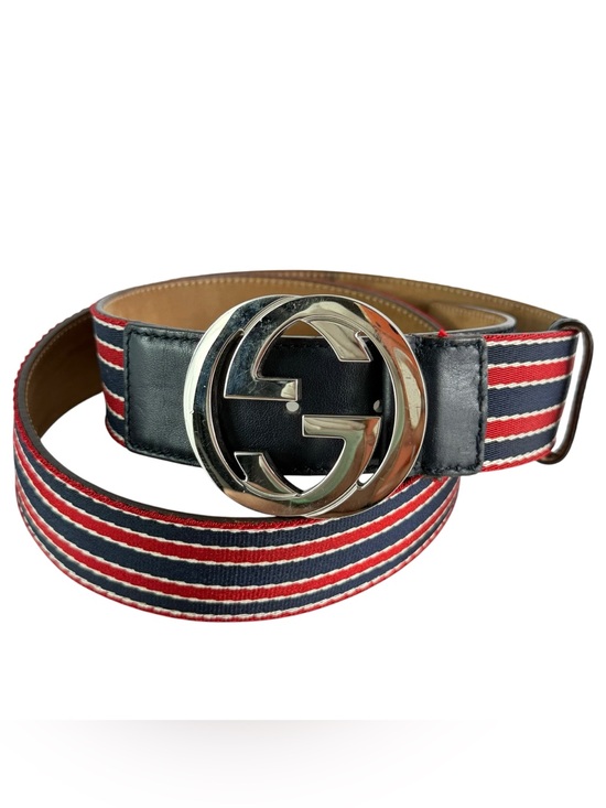 Gucci Other - Gucci Red, Navy & White Striped Web Belt Bag with Silver GG Buckle